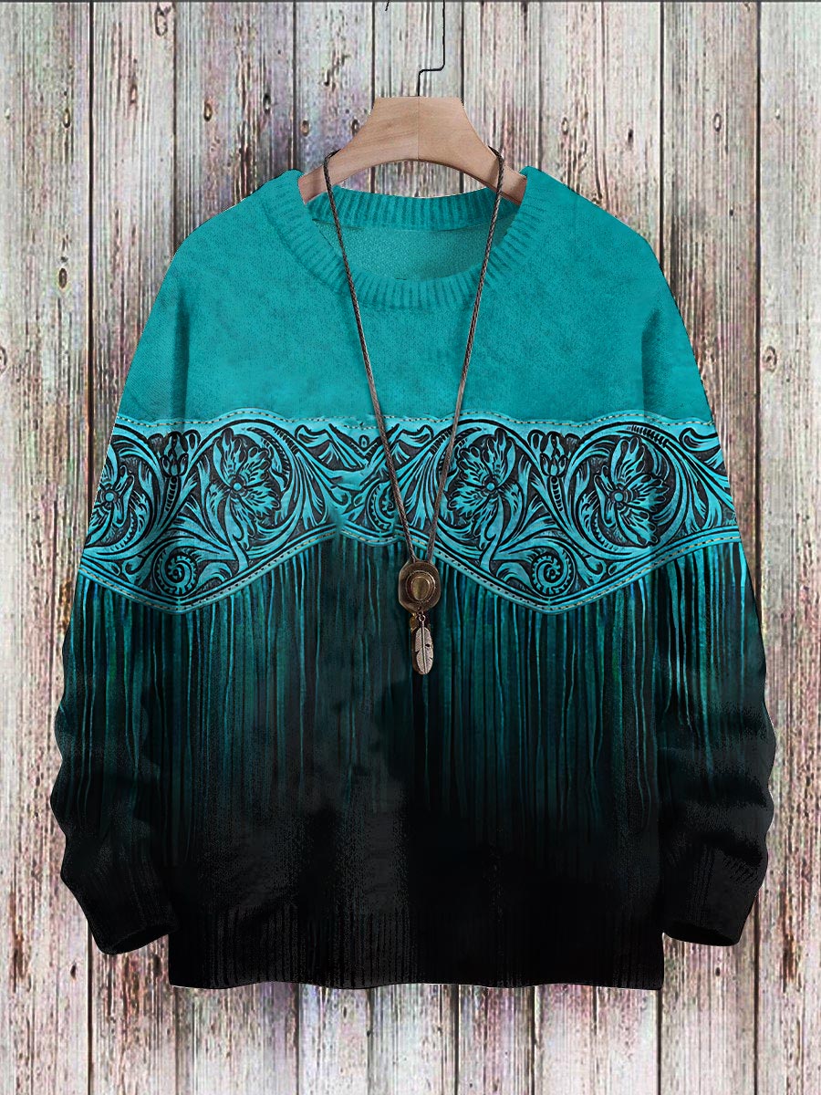 Western Round Neck Pit Stripe Knitted Sweatshirt