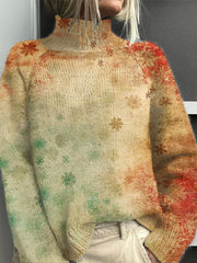 Vintage Christmas Art Print Knit Turtleneck Pullover Sweater