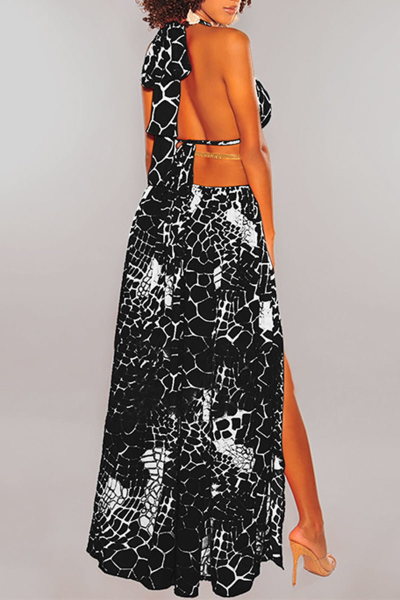 O-Ring Metallic Strap Detail Cut Out Backless Dress