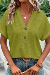 Eyelet Buttoned V Neck Top