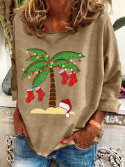 Retro Palm Tree Christmas Printed Sweatshirt