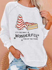 Christmas Tree Cake Print Casual Crewneck Sweatshirt