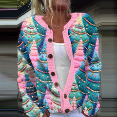 Christmas Tree Print Casual Knitted Cardigan