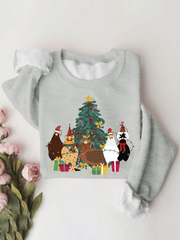 Christmas Chicken Print Pullover Sweatshirt