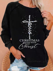 Jesus Christmas Begins With Christ  Print Casual Sweatshirts