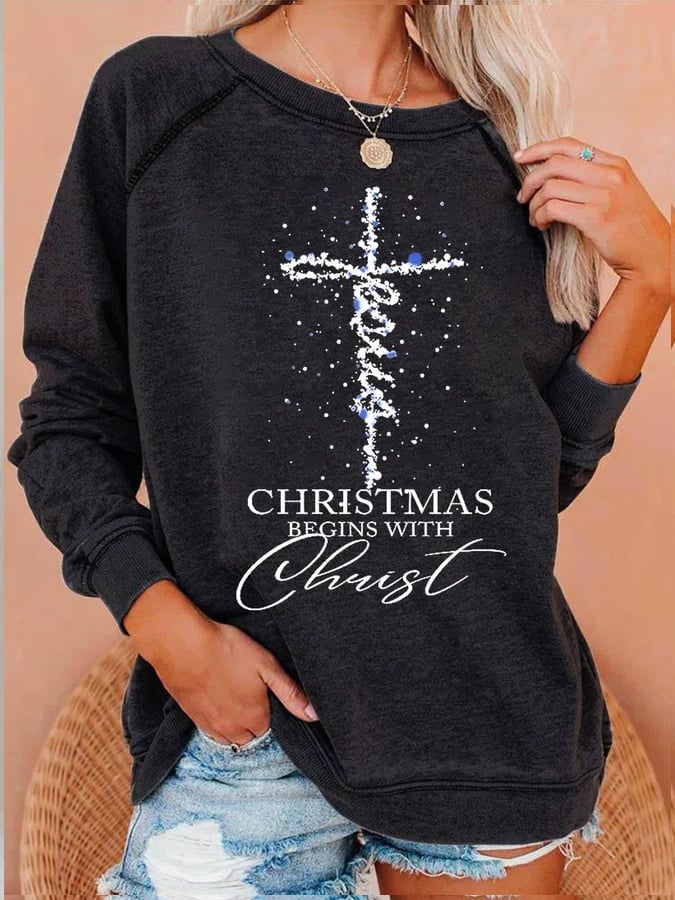 Jesus Christmas Begins With Christ  Print Casual Sweatshirts