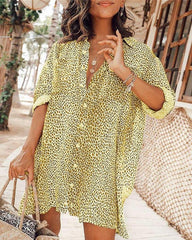 Cheetah Print Button Front Shirt Dress