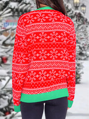 Vintage Christmas Print Crewneck Knit Sweater