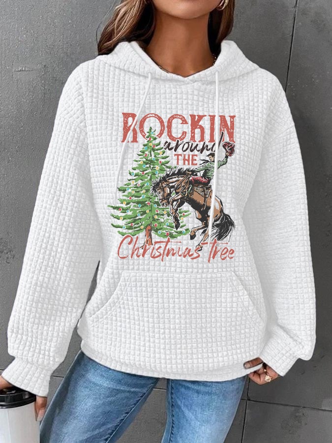 Rockin Around The Christmas Tree Print Waffle Hoodie