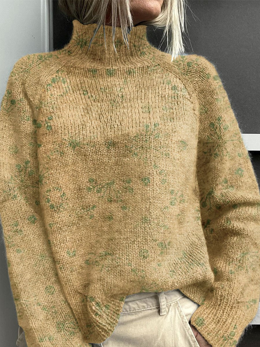 Vintage Christmas Snowflake Print Knit Turtleneck Pullover Sweater