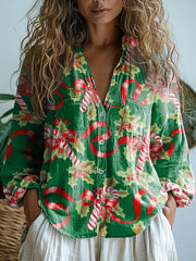 Christmas Graphic Art Print Casual Long Sleeve Comfortable Cotton Shirt