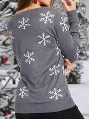 Vintage Christmas Print Crewneck Knit Sweater