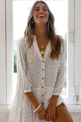 Casual Polka Dot Asymmetric Beach Shirt Dress