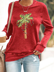 Retro Palm Tree Christmas Printed Sweatshirt