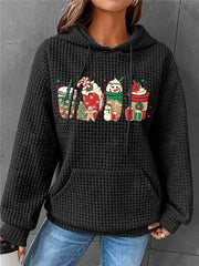 Christmas Snowman Latte Print Waffle Hoodie