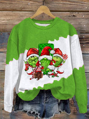 Merry Christmas Three Christmas Green Gnomies Print Sweatshirt