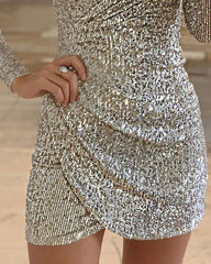 Surplice Wrap Ruched Sequins Bodycon Dress