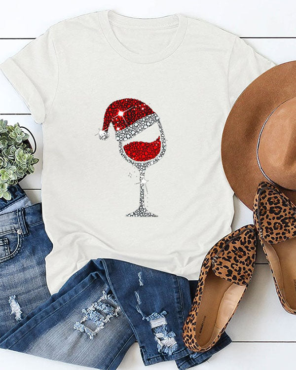 Christmas Wine Glass Casual Cotton Top