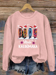 Mele Kalikimaka Hawaii Christmas Print Crew Neck Sweatshirt