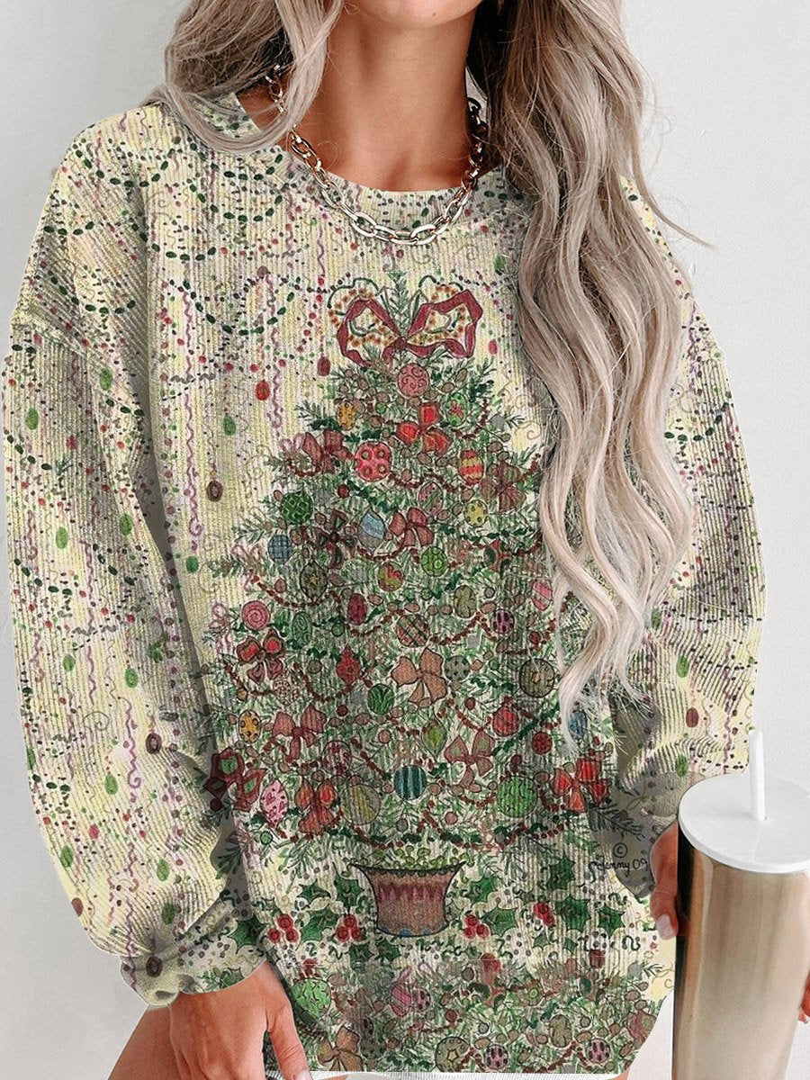 Christmas Tree Art Print Casual Print Corduroy Sweatshirt