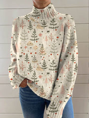 Lovely Christmas Tree Art Print Knit Turtleneck Pullover Sweater