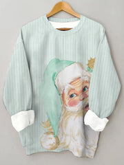 Hydrangea Blue Gray Striped Santa Crew Neck Sweatshirt
