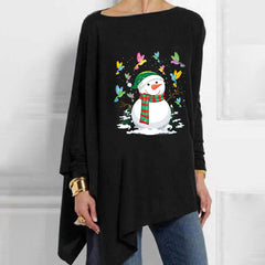Christmas Snowman Printed Casual Mid-Length Women's Tops
