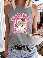 Pink Santa Christmas Vibes Print Tank Top