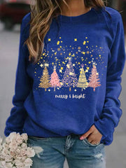 Merry And Bright Christmas Print Casual Sweatshirt