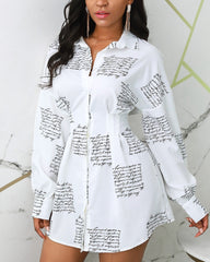Letter Print Tight Waist Shirt Dress