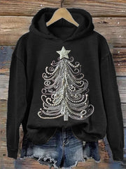 Women's Classy Christmas Tree Pearl Art PrintHooded Sweatshirt