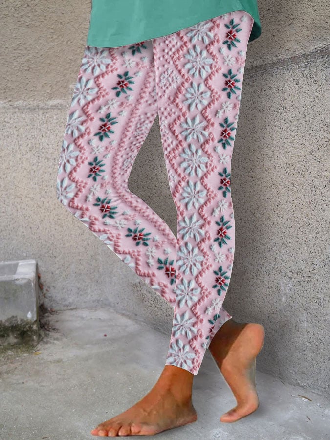 Pink Christmas Print Leggings