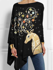 Christmas Reindeer Print Long Sleeve Women's T-Shirt