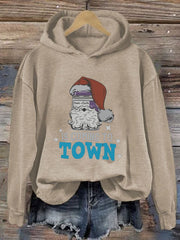 Santa's Coming to Town Print Casual Long Sleeve Hoodie