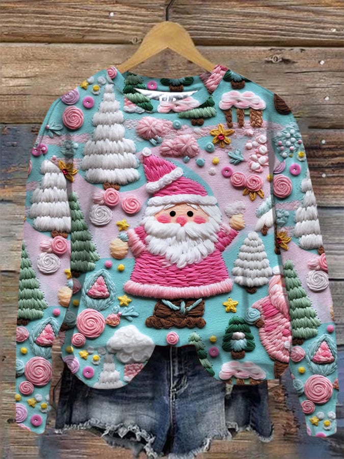 Pink Santa Print Sweatshirt