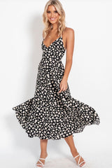 Daisy Floral Tie Back V Neck Beach Midi Dress