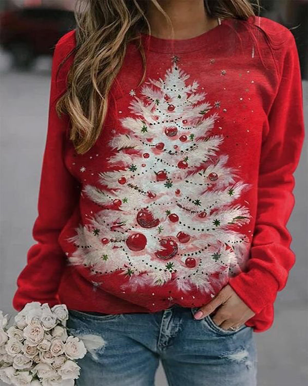 Christmas Tree Print Long-sleeve Top