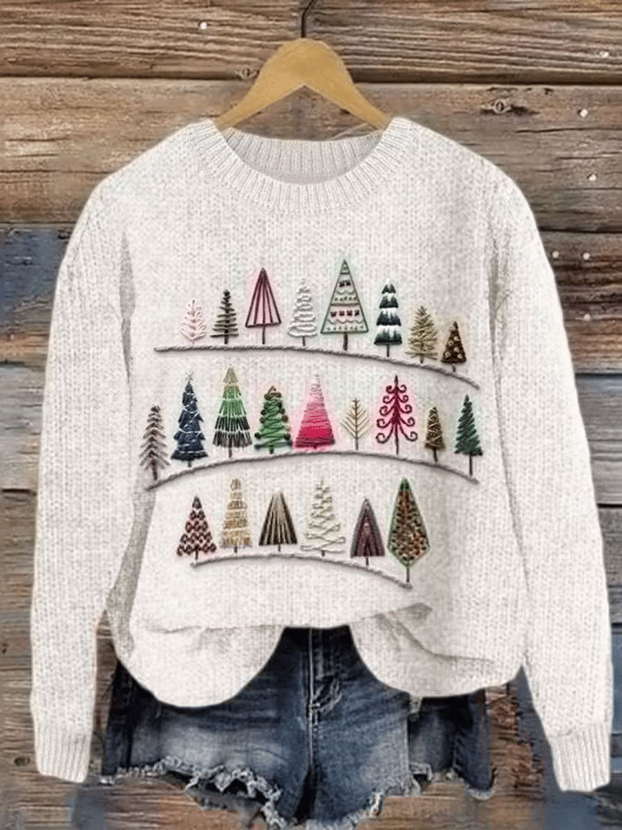 Christmas  Embroidery  Print Knit Pullover Sweater