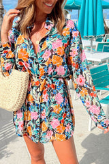 Floral Buttoned Collared Long Sleeve Dress