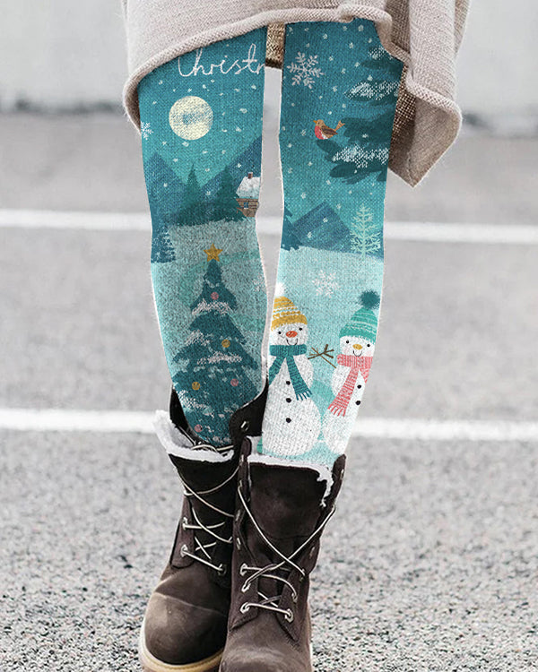 Christmas Snowman Print Leggings