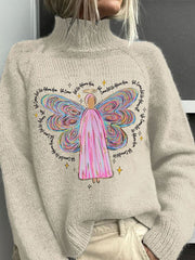 Christmas Angel Print Casual Turtleneck Top