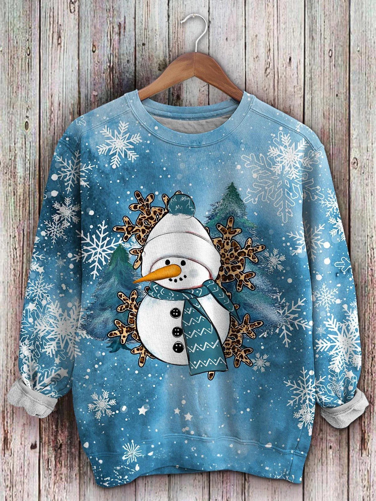 Christmas Snowman Tree Print Sweatshirt