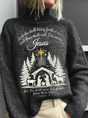 Lovely Birth Of Jesus Christmas Pattern Art Print Knit Turtleneck Pullover Sweater