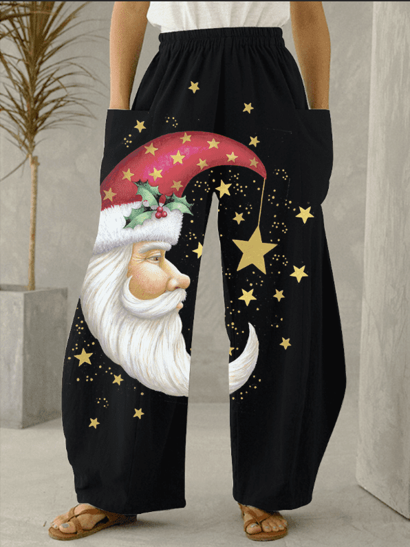 Christmas Gold Star Print Casual Loose Pants