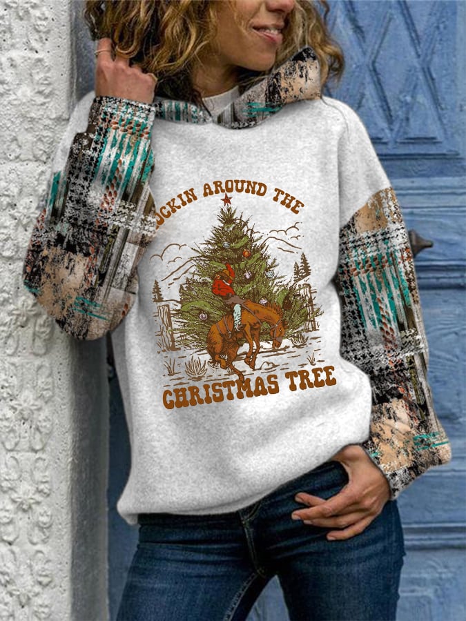 Western and Christmas Combined "ROCKIN AROUND THE CHRISTMAS TREE" Printed Hoodie