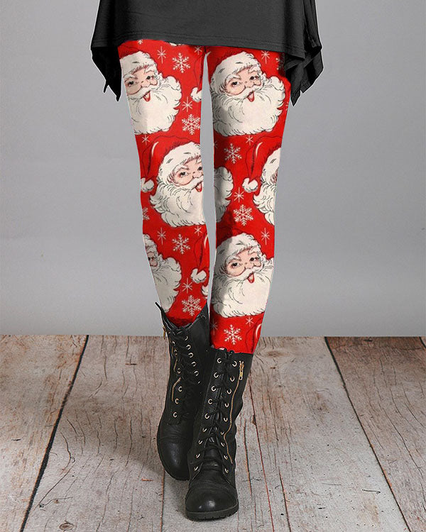 Red Christmas Santa Leggings