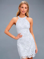 Stretch Lace Elegant Jewel Neck Sleeveless Party Dress