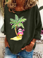 Christmas Palm Tree Holiday Print Casual Sweatshirt