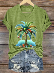 Christmas Tree Print V-Neck T-Shirt