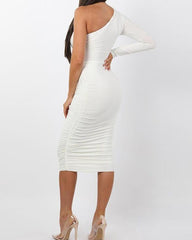 One Shoulder Ruched Design Bodycon Dress